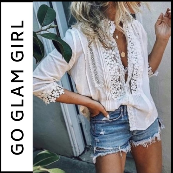 Glam Girl Fashion Tops - NWT 3/4 Sleeve Lightweight Lace Boho Top